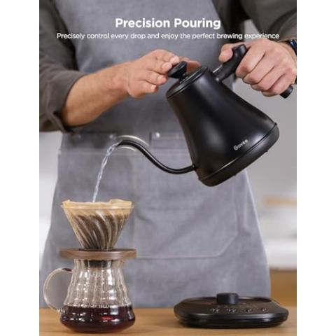 Govee Smart Electric Kettle, WiFi Variable Temperature Gooseneck Pour Over Kettle and Tea Kettle, Alexa Control, 1200W Quick Heating, 100% Stainless Steel, 0.8L, Matte Black