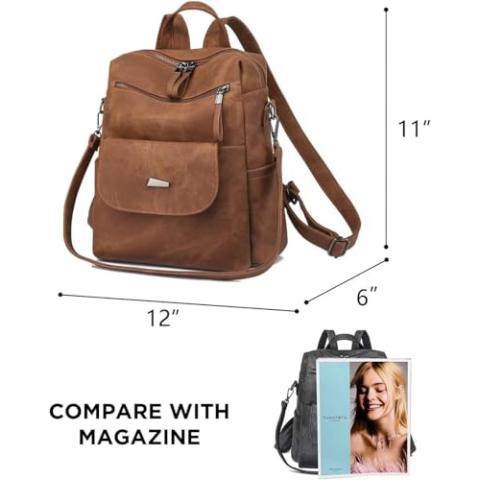 WYFJNX PU Leather Backpack Purse for Women Fashion Multipurpose Design Handbag Ladies Shoulder Bags Travel Backpack Brown