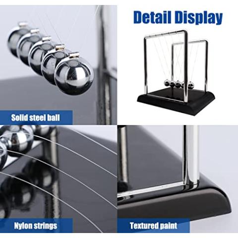 Newtons Cradle Balance Pendulum, Swinging Kinetic Balls, Fun Science Learning Accessories Physics Toy, Calm Down Fidgets Kit, Desk Toys for Stress Relief, Office Desk Decoration (Large Black)