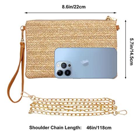 Beurlike Straw Clutch Purses for Women Beach Wristlet Wallet Small Cross body bag for Girls