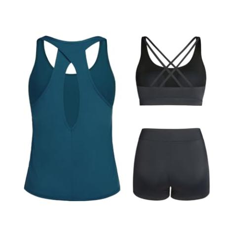 Tempt Me 3 Piece Tankini Swimsuits for Women Athletic Bathing Suits Swim Tank Top with Boy Shorts and Bra Modest Swimwear