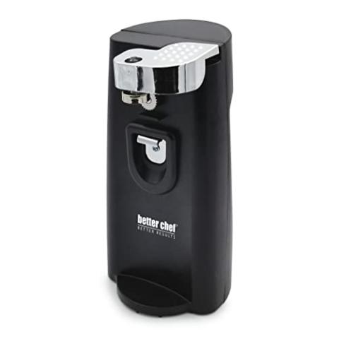 Better Chef Electric Tall Can Opener | 3-in-1 | Built in Knife Sharpener & Bottle Opener | Cord Storage | Auto-Stop (Black)