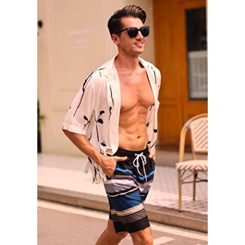 difficort Mens Swim Trunks with Compression Liner Quick Dry Bathing Suits Shorts with Zipper Pockets