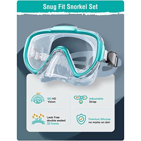 Snorkel Set Adults Snorkeling Gear Anti-Fog Panoramic View Swim Mask Dry Top Snorkel Kit with Carry Bag for Snorkeling Scuba Diving Swimming Travel
