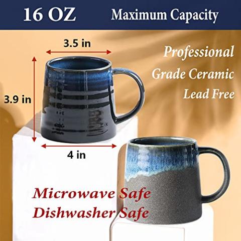 HYTYSKAR Large Ceramic Coffee Mugs, Handmade Pottery Mug, Tea Cups with Handle for Office and Home, 16 oz, Dishwasher and Microwave Safe (Ink Red)