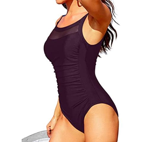 Tempt Me Women One Piece Mesh Swimsuits Vintage Tummy Control Swimwear