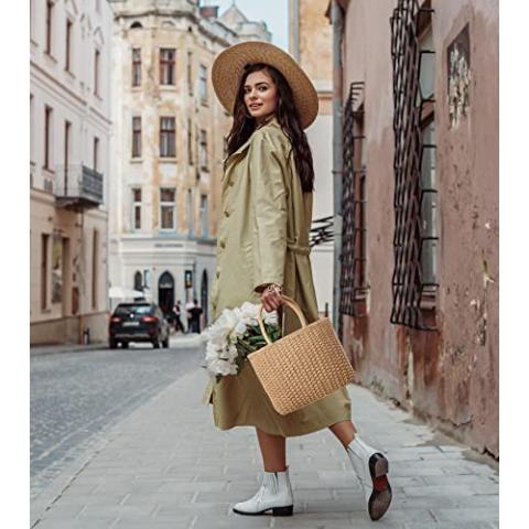 YXILEE Zipper Straw Bags For Women | Straw Purse Woven Womens Handmade Weaving Summer Handbag for Travel Beach