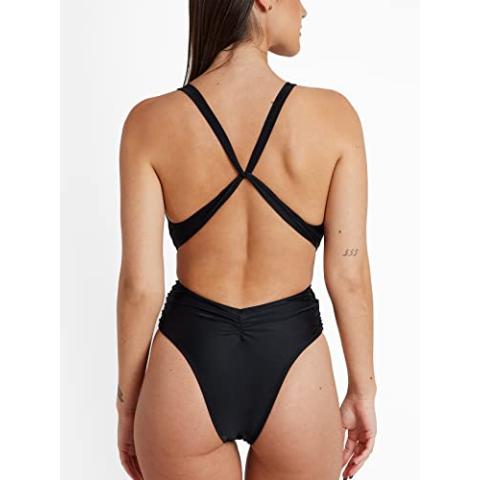 CUPSHE One Piece Swimsuit for Women Bathing Suit Cut Out Cross Back Tie Deep V Neck Ruched High Cut