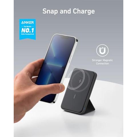 Anker 622 Magnetic Battery (MagGo), 5,000mAh Foldable Magnetic Wireless Portable Charger with Stand and USB-C Port (On the Side), Magsafe-Compatible for iPhone 16/15/14/13 Series