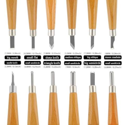 Wood Carving Kit, Wood Carving Knife Set with 33 PCS, Whittling Knife, wood whittling kit for Beginners Adults and Kids, Wood Carving Knives with Basswood Wood Blocks for DIY Making Spoon, Cup, Bowl