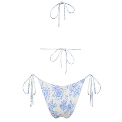 VOLAFA Women's Triangle Bikini Set String Swimsuit Print Tie Smocked Ruched Two Piece Bathing Suit