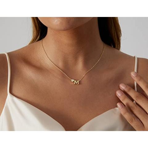 Dainty Initial Necklaces for Women 14K Gold Plated Heart Letter Necklace Personalized Initial Heart Pendant Necklace Tiny Letter Name Necklaces Gift for Teen Girls