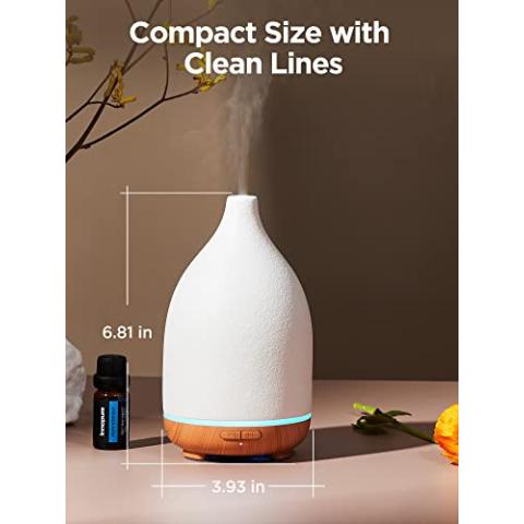 InnoGear Oil Diffuser, 150ML Ceramic Diffuser for Essential Oils Handcrafted Aromatherapy Diffuser Ultrasonic Cool Mist Humidifier with 2 Mist Modes Waterless Auto Off for Room Office, White