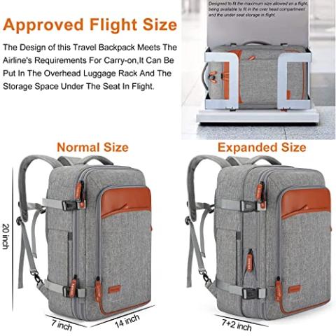 Lumesner Carry on Backpack, Extra Large 40L Flight Approved Travel Backpack for Men & Women,Expandable Large Suitcase Backpacks With 4 Packing Cubes,Water Resistant Luggage Daypack Weekender Bag,Grey