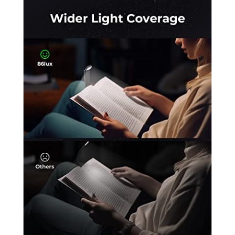 86lux Reading Light, Rechargeable Book Light for Reading in Bed, Ultralight Clip-on LED Bookmark Lamp with 3 Amber Colors & Stepless Dimming for Night Reading for Book Lovers, Kids, Grey