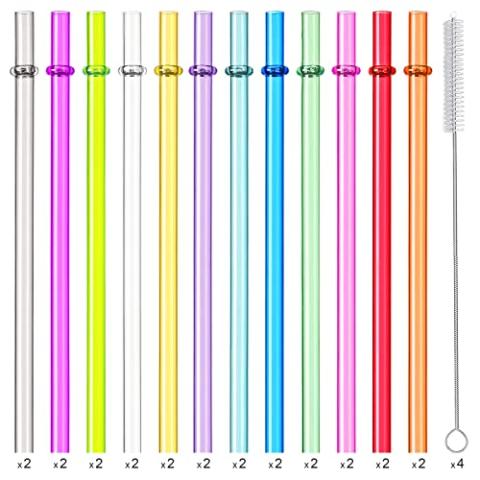 24 PCS, Reusable Straws with 4 Brushes, 10.5" Long Tritan Hard Plastic Straws, 12 Colors Translucent Replacement Drinking for 16OZ-32 OZ Tumblers, Cups, Jars, Stanley, YETI, Starbucks, BPA Free