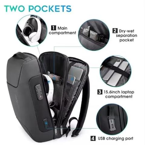 BANGE Anti Theft Business Backpack Fits 15.6 Inch Laptop,Smart Work Backpack with USB Charging Port for Office Work Airplane Business Travel