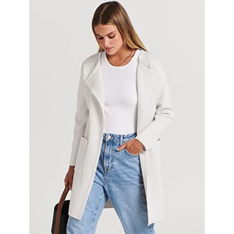 ANRABESS Women's Open Front Knit Lightweight Cardigan Casual Long Coatigan Sweater Lady Jacket Coat 2024 Fall Outerwear Off White Small