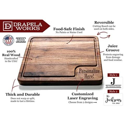 Personalized Cutting Board 100% USA Made - Custom Cutting Boards Wood Engraved Custom Cutting Board/Thick & Solid Maple, Cherry and Walnut Hardwood - Personalized Cutting Boards Wood Engraved