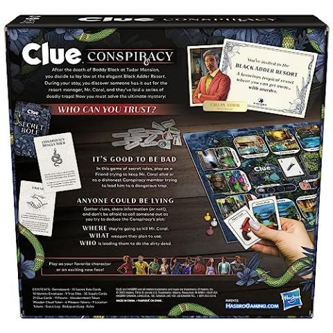 Clue Conspiracy Board Game for Adults and Teens, Great Halloween Party Game, Secret Role Strategy Games, Ages 14+, 4-10 Players, 45 Minutes, Mystery & Party Games