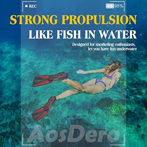 Mask Fins Snorkeling Gear for Adults Men Women, Panoramic View Diving Mask, Anti-Fog Dry Top Snorkel, Adjustable Freediving Swimming Fins/Flippers, Travel Bags for Lap Swimming