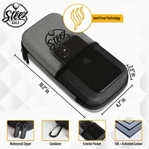 Accessory Case - Golf Bag Organizer. Airtight, Water-Resistant, Protective Hard Case for Phone, Tees, Ball Markers, Repair Tools, and Golf Essentials. Removable Golf Glove Hanger/Dryer