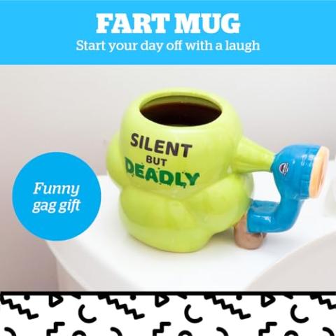 BigMouth Inc. Fart Mug, Funny Gag Gift, Large Ceramic Coffee Mug, Silent but Deadly - 22 Ounces