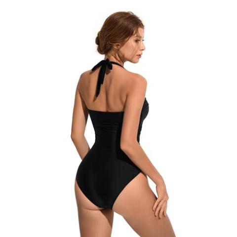 SUUKSESS Women Sexy Halter One Piece Swimsuits Ruffle Tummy Control Bathing Suit