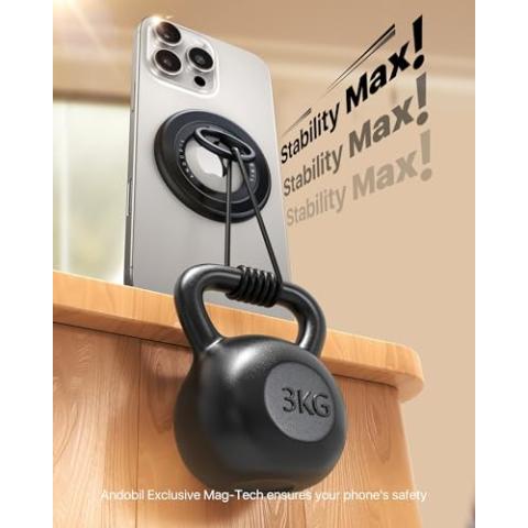 andobil Newest Magnetic Phone Grip for MagSafe [Sability Max] Strong Magnetic Phone Ring Holder Compatible with MagSafe Accessories, iPhone 16 Plus 15 14 13, Pro, Pro Max, Mini, Silicone, Black
