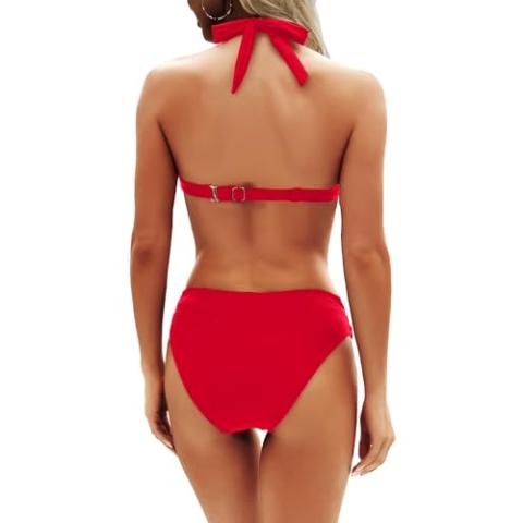 Yonique Women Two Piece Bathing Suits Push Up Bikini Set Halter Swimsuit Vintage Swimwear