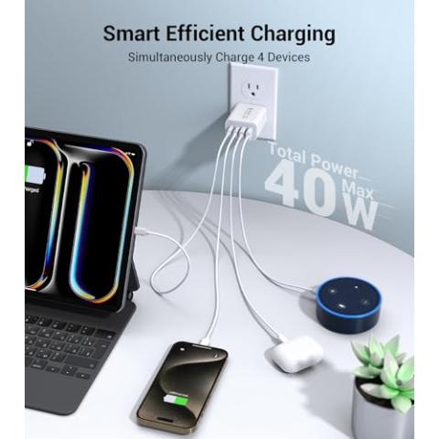 40W USB C Charger Cube, 2-Pack Wall Plug Fast Charging Block, 4-Port PD+QC Power Adapter Multiport Brick Type C Box for iPhone 15/14/13/12/11/Pro Max/XS/XR/8/7, Tablets, Cellphones