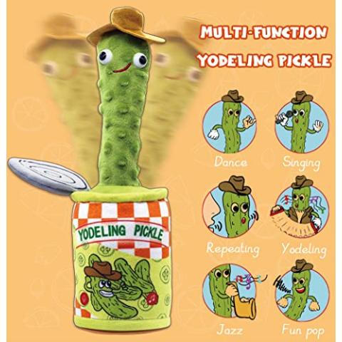 Yodeling Pickle, Talking Yodeling Toy Repeats What You Say, Singing Pickle Plush Toys - Rechargeable Twisted Mimicking Toy Singing Dance, Funny Prank Novelty Gag Gift for Adults & Kids