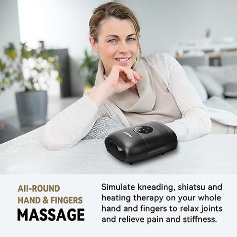 FIT KING Hand Massager with Heat for Hand Massage and Arthritis Carpal Tunnel Finger Numbness Relief - Cordless & Portable & Touch Screen - Birthday Gifts for Women Men Parents- FSA HSA Eligible