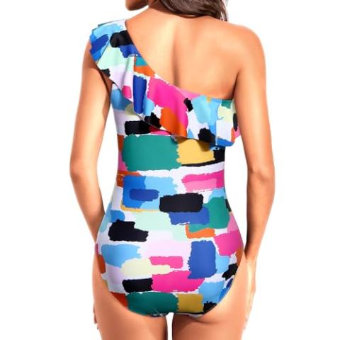 Tempt Me Women One Piece Swimsuits Tummy Control One Shoulder Bathing Suits Ruffle Swimwear