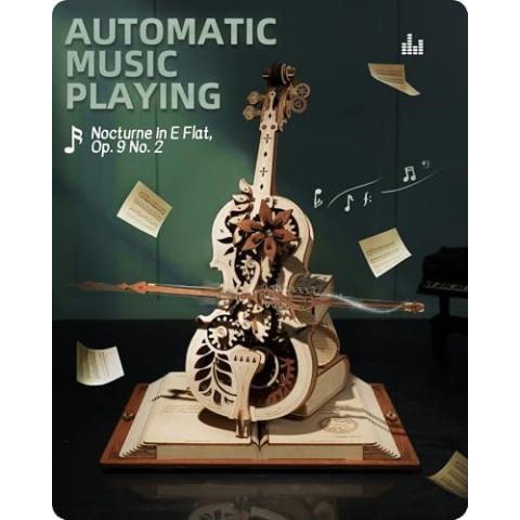 ROKR 3D Wooden Puzzles for Adults,Wooden Music Box Kits-Cello Wood Model Kits for Adults to Build,Stem Projects for Kids Ages 12-16,Birthday Gifts Hobbies for Women Men