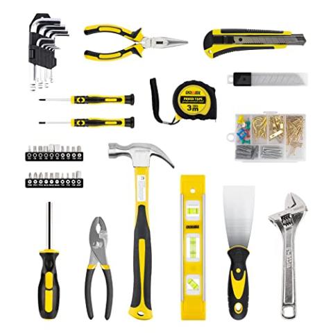 DOWELL 146PCS Homeowner Tool Set, Household Repairing Tool Kit with 14-Inch Wide Mouth Open Storage Tool Bag