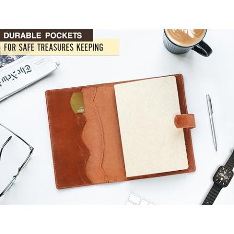 Genuine Leather Journal with Engraved Name or Initials – Crafted in USA – Personalized Gift for Business, College, Travel, Work – Refillable Lined Pages Notebook for Writing – Journal for Men & Women