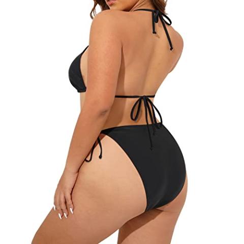 Tempt Me Women Plus Size Triangle Bikini String Two Piece Halter Tie Side Swimsuit