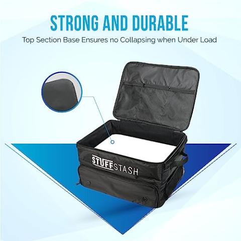Golf Trunk Organizer - With Two Shoe Compartments, Dividers, Storage for Tees, Gloves, Balls and More - Store Accessories in Your Car or SUV - Golfer Gift Essentials for Men and Women