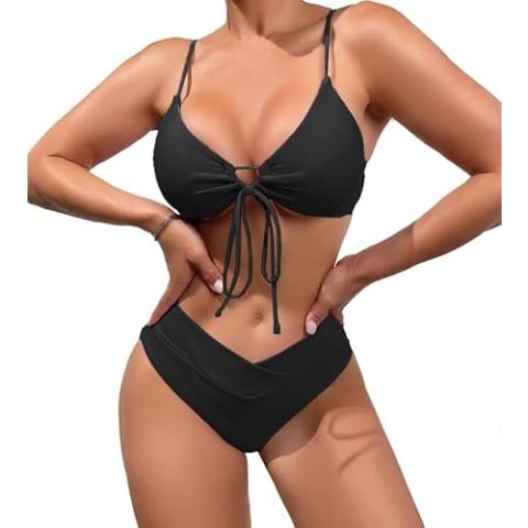 SherryDC Women's 2 Piece Swimsuit V Cut Bikini Lace Up High Cut Bathing Suit