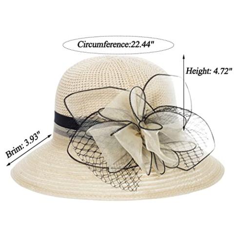 Women Kentucky Organza Derby Hat - Bridal Wedding Church Tea Party Wide Brim Summer Sun Cap