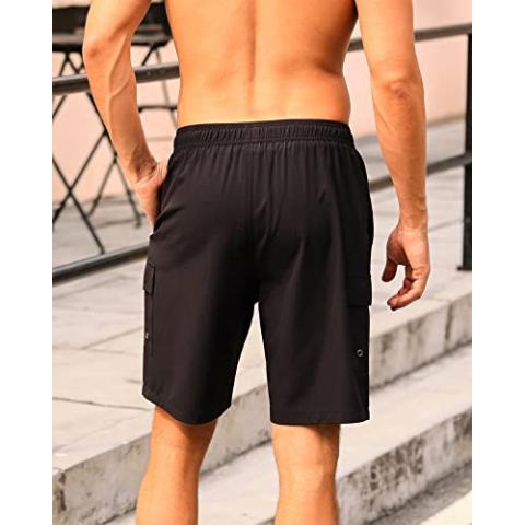 SILKWORLD Men's Swim Trunks with Compression Liner Quick Dry Bathing Suits 9 Inch Swimming Shorts with Cargo Pockets