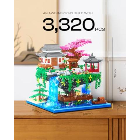 Cherry Bonsai Tree Building Set, Japanese Architecture Building Blocks Set for Adults, Micro Bricks Sakura Tree House Building Kit with Light, Gift for Christmas (3320PCS)