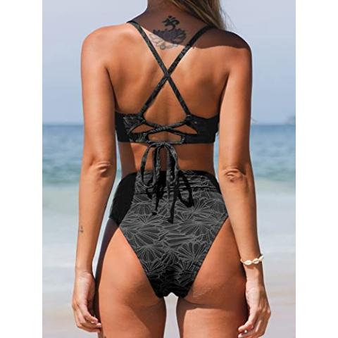 CUPSHE Bikini Set for Women Bathing Suit High Waisted Scalloped V Neck Two Pieces Swimsuit