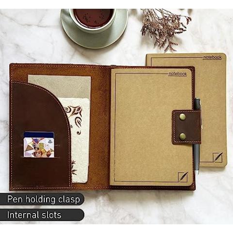 Albero Refillable Leather Journal - Genuine Leather Cover - 2 Premium Notebooks (Lined and Blank) - 200 Ink-Proof Pages - A5 Size - Men and Women - Versatile Diary, Planner, Sketchbook, Scrapbook -