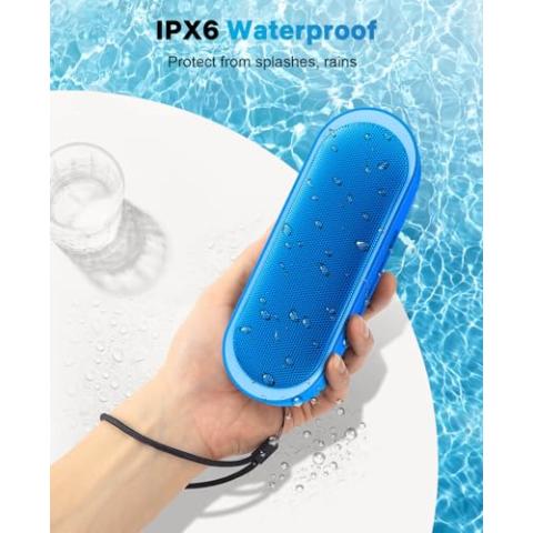 LENRUE Bluetooth Speakers, Waterproof Portable Speakers with TWS, 24 Playtime, Stereo Sound, Wireless for Home Shower Pool Beach Outdoor (Blue)