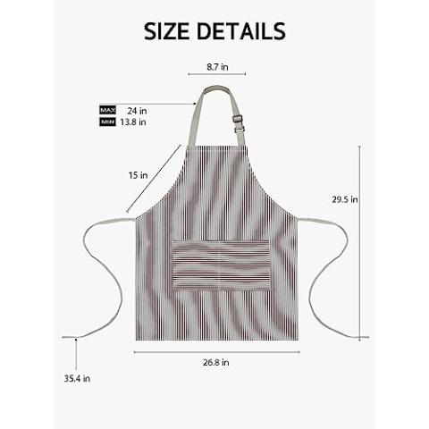 Syntus Kitchen Cooking Apron, 2 Pack Adjustable Bib Chef Aprons for Women Men with 2 Pockets, L-Black/Brown Stripes