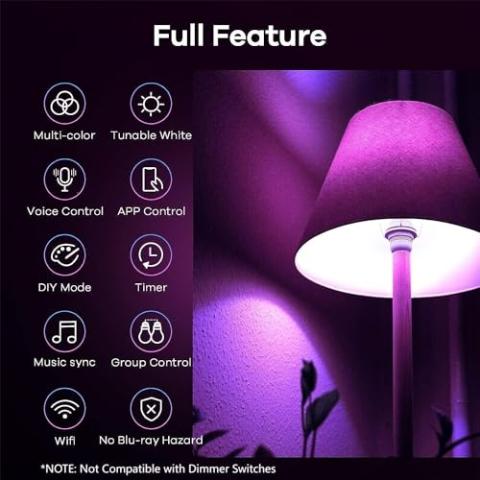 Linkind Matter Smart RGBTW Bulb, Smart Light Bulbs Work with Apple Home, Siri, Google Home, Alexa, SmartThings, Color Changing Light Bulbs Music Sync, Mood Lights, 2.4Ghz WiFi A19 E26 60W 800LM 3 Pack