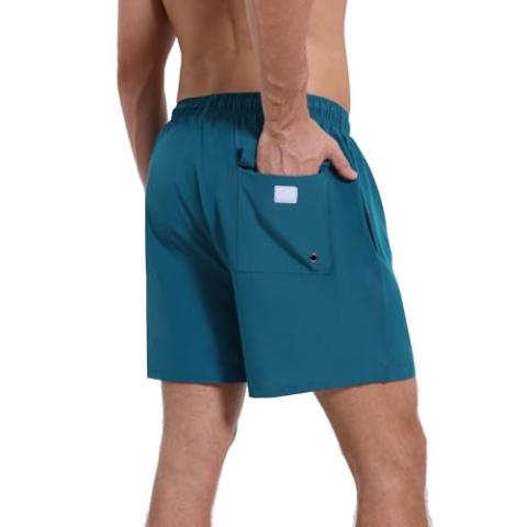 Mens Swim Trunks with Compression Liner Quick Dry Beach Shorts with Zipper Pockets