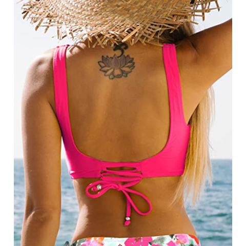 CUPSHE Women Swimsuit Bikini Top Wrap Self Tie Bathing Suit with Fixed Wide Straps